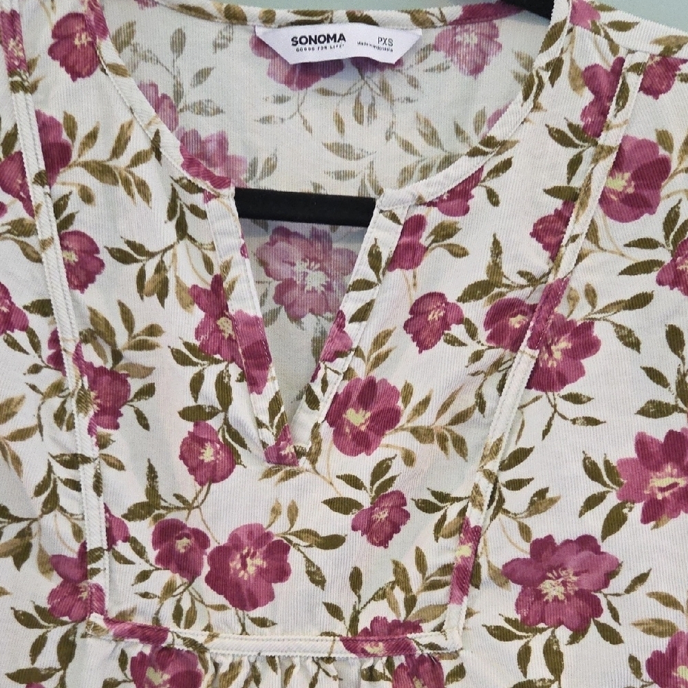 Sonoma Cropped Top 3/4 Sleeves Cream and Pink Corduroy Size Petite XS - Picture 6 of 10